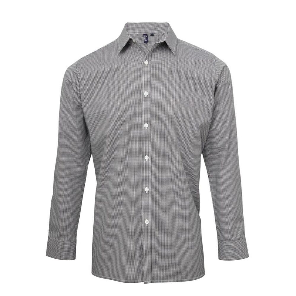 Premier Mens Microcheck Long Sleeve Shirt / Black/White